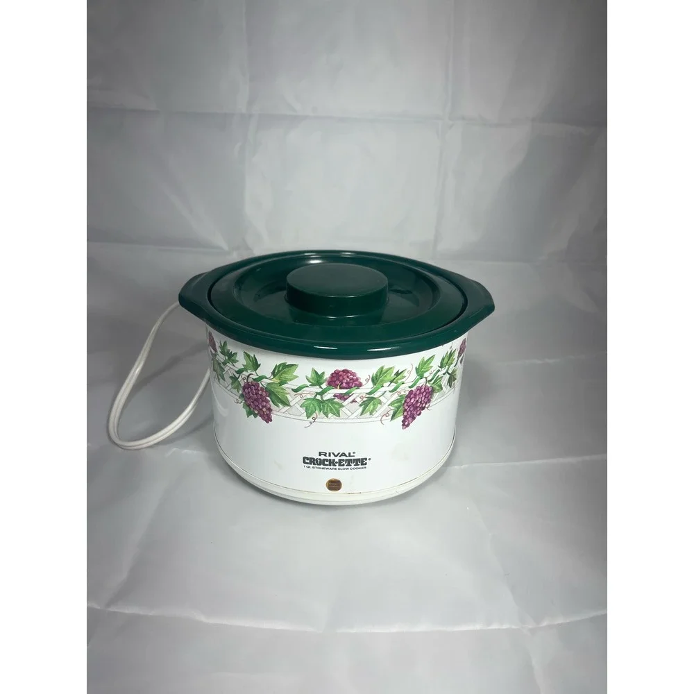 Rival Crock-Ette 1 Qt Stoneware Slow Cooker Vintage Grape Vine White Green